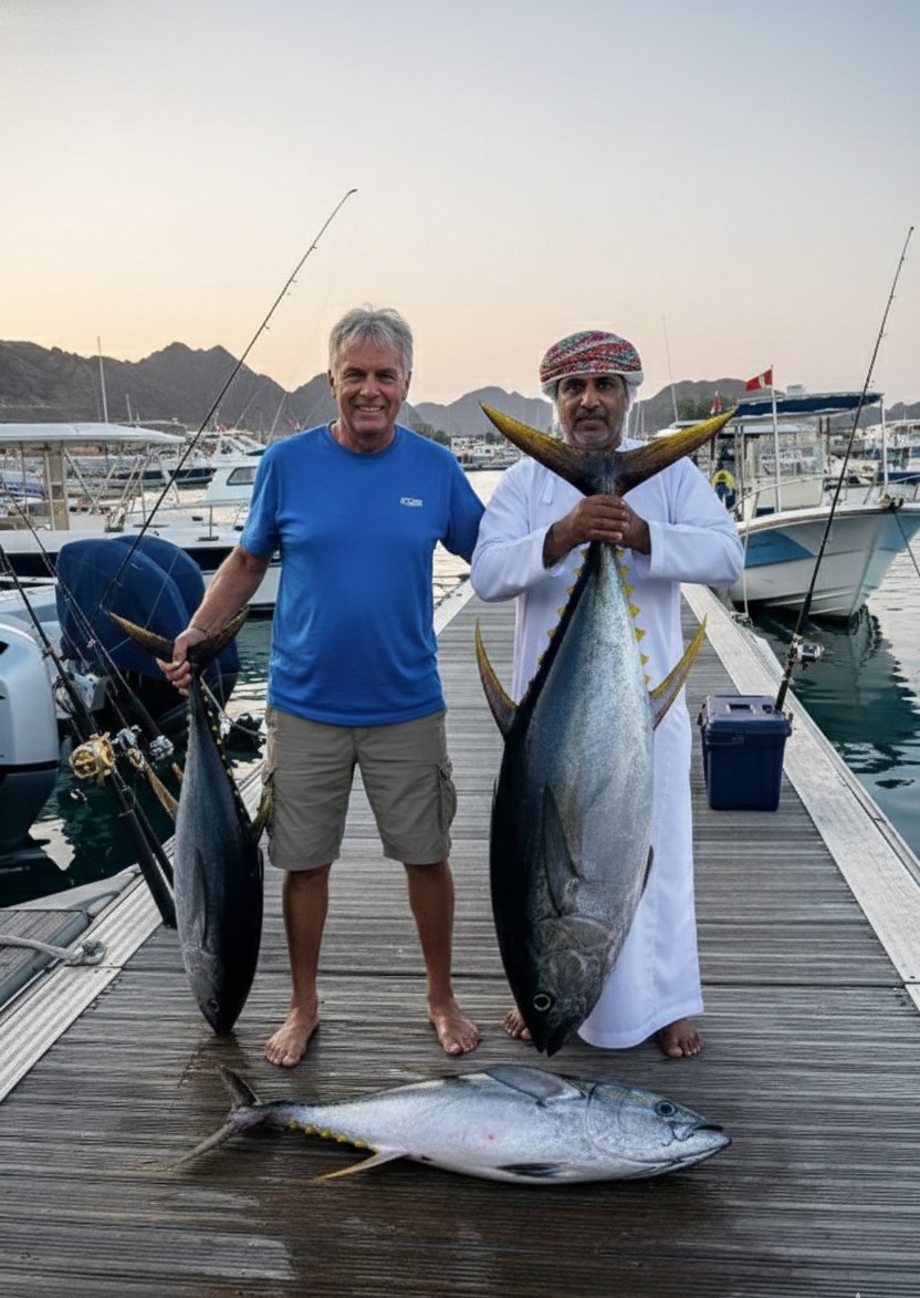 Un'eccezionale cattura di tonno pinna gialla durante un'escursione di pesca d'altura a Mascate, Oman
